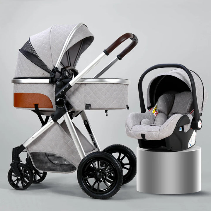 Luxury Baby Stroller 3 in 1 High Landscape Baby Cart Can Sit Can Lie Portable Pushchair Baby Cradel Infant Carrier Free Shipping