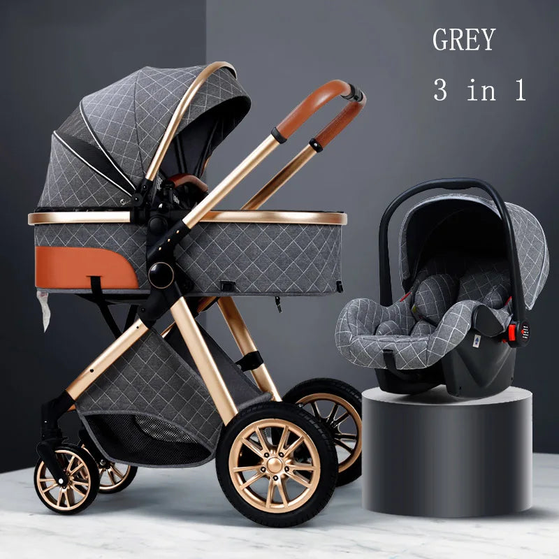 Luxury Baby Stroller 3 in 1 High Landscape Baby Cart Can Sit Can Lie Portable Pushchair Baby Cradel Infant Carrier Free Shipping