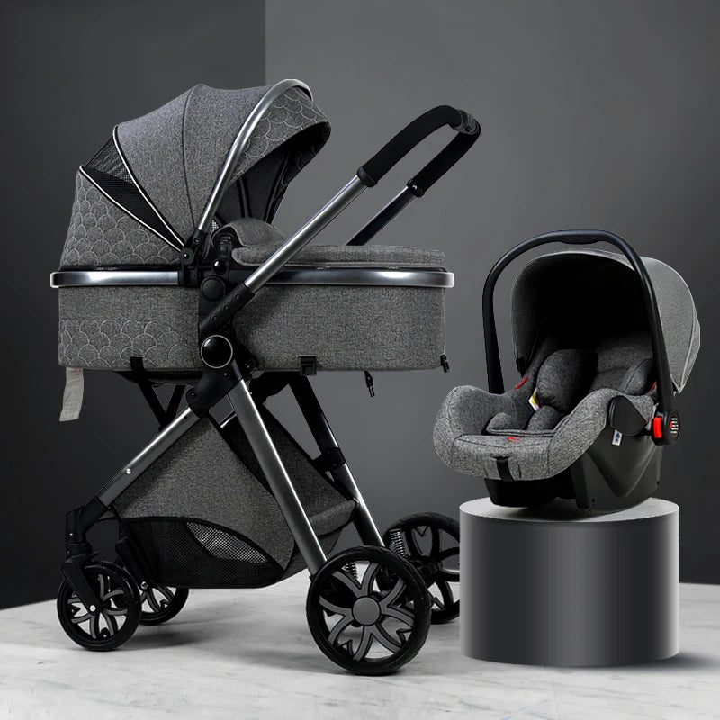 Luxury Baby Stroller 3 in 1 High Landscape Baby Cart Can Sit Can Lie Portable Pushchair Baby Cradel Infant Carrier Free Shipping