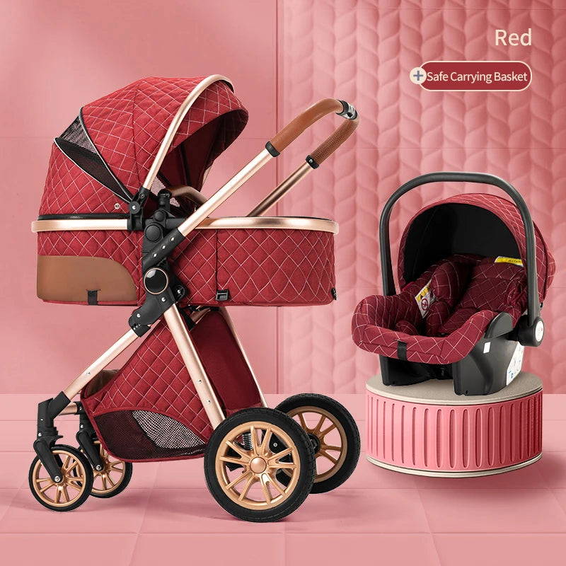 Luxury Baby Stroller 3 in 1 High Landscape Baby Cart Can Sit Can Lie Portable Pushchair Baby Cradel Infant Carrier Free Shipping