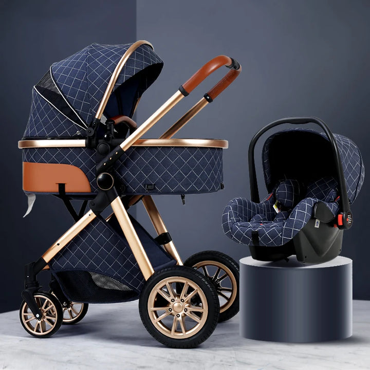 Luxury Baby Stroller 3 in 1 High Landscape Baby Cart Can Sit Can Lie Portable Pushchair Baby Cradel Infant Carrier Free Shipping