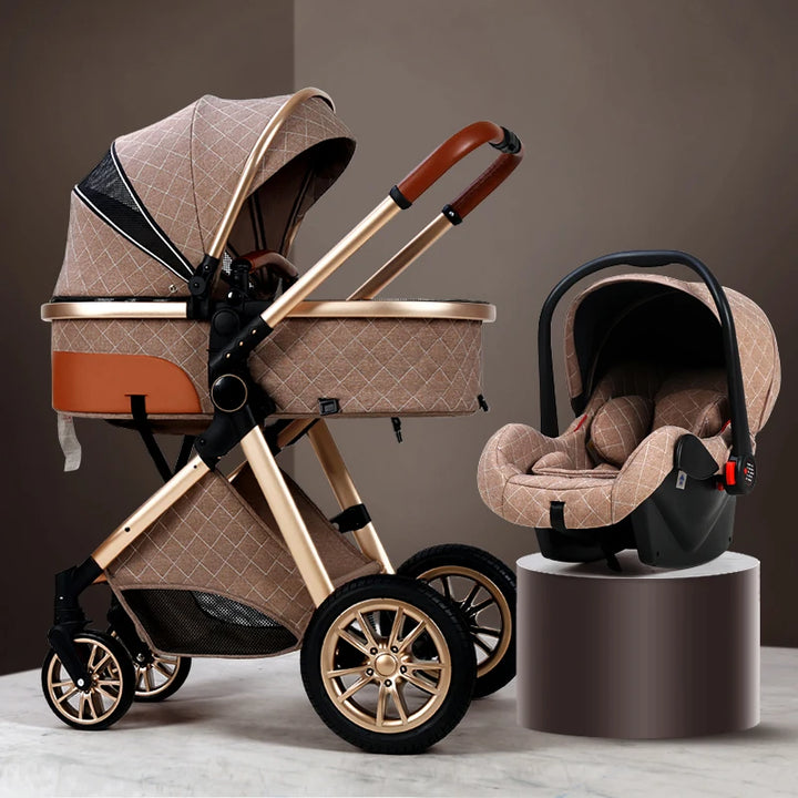 Luxury Baby Stroller 3 in 1 High Landscape Baby Cart Can Sit Can Lie Portable Pushchair Baby Cradel Infant Carrier Free Shipping