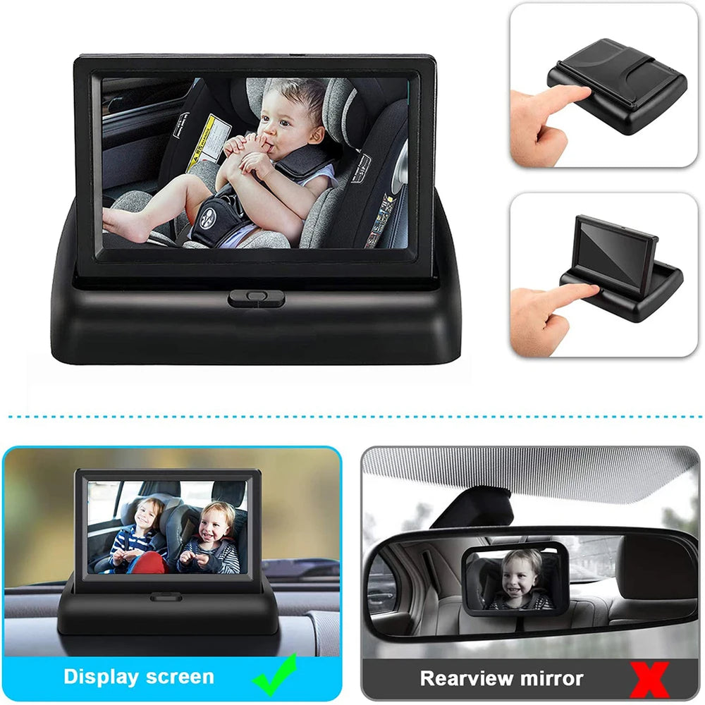 Auto Safety Infant Baby Rear View Monitor 8 LED Night Car Rear View Camera with 4.3 Inch Color LCD Car Video Foldable Monitor