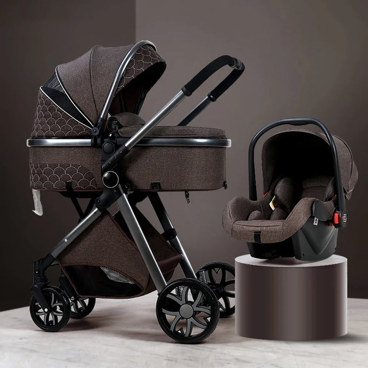 Luxury Baby Stroller 3 in 1 High Landscape Baby Cart Can Sit Can Lie Portable Pushchair Baby Cradel Infant Carrier Free Shipping