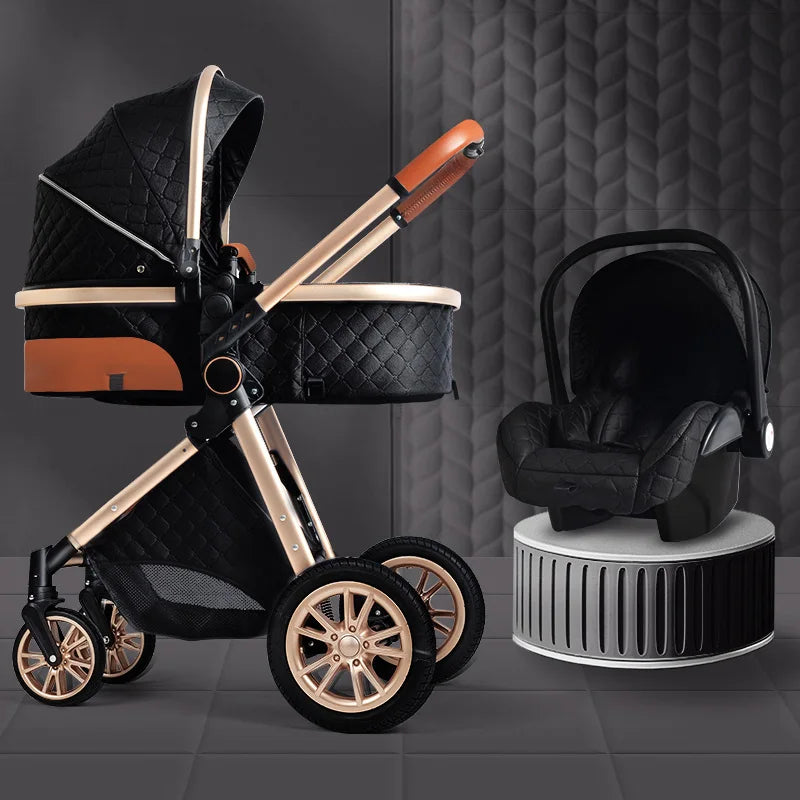 Luxury Baby Stroller 3 in 1 High Landscape Baby Cart Can Sit Can Lie Portable Pushchair Baby Cradel Infant Carrier Free Shipping