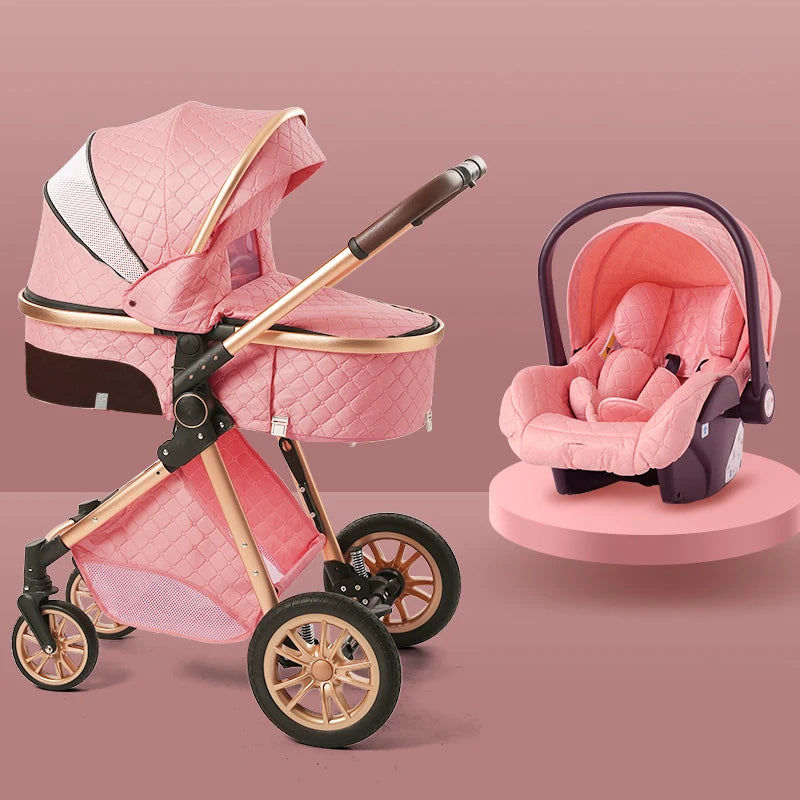 Luxury Baby Stroller 3 in 1 High Landscape Baby Cart Can Sit Can Lie Portable Pushchair Baby Cradel Infant Carrier Free Shipping